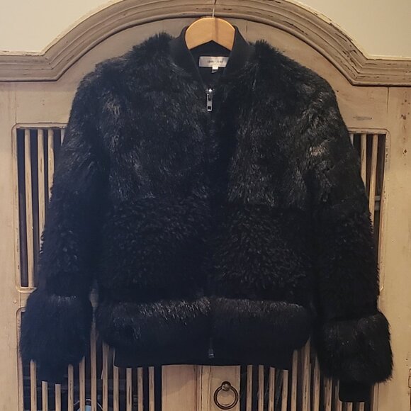 John + Jenn Jackets & Blazers - John + Jenn Black Faux Fur Bomber Jacket Mixed Texture Small